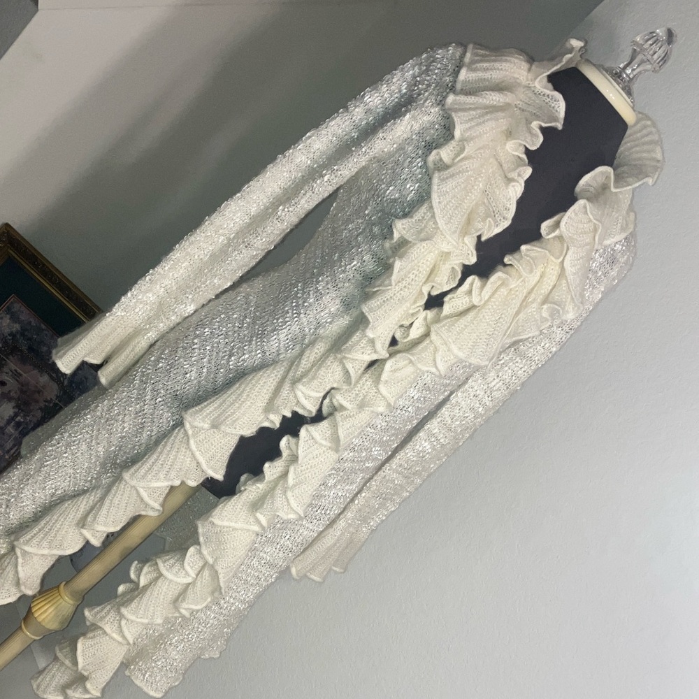 Elegant White Ruffled Women's Sweater